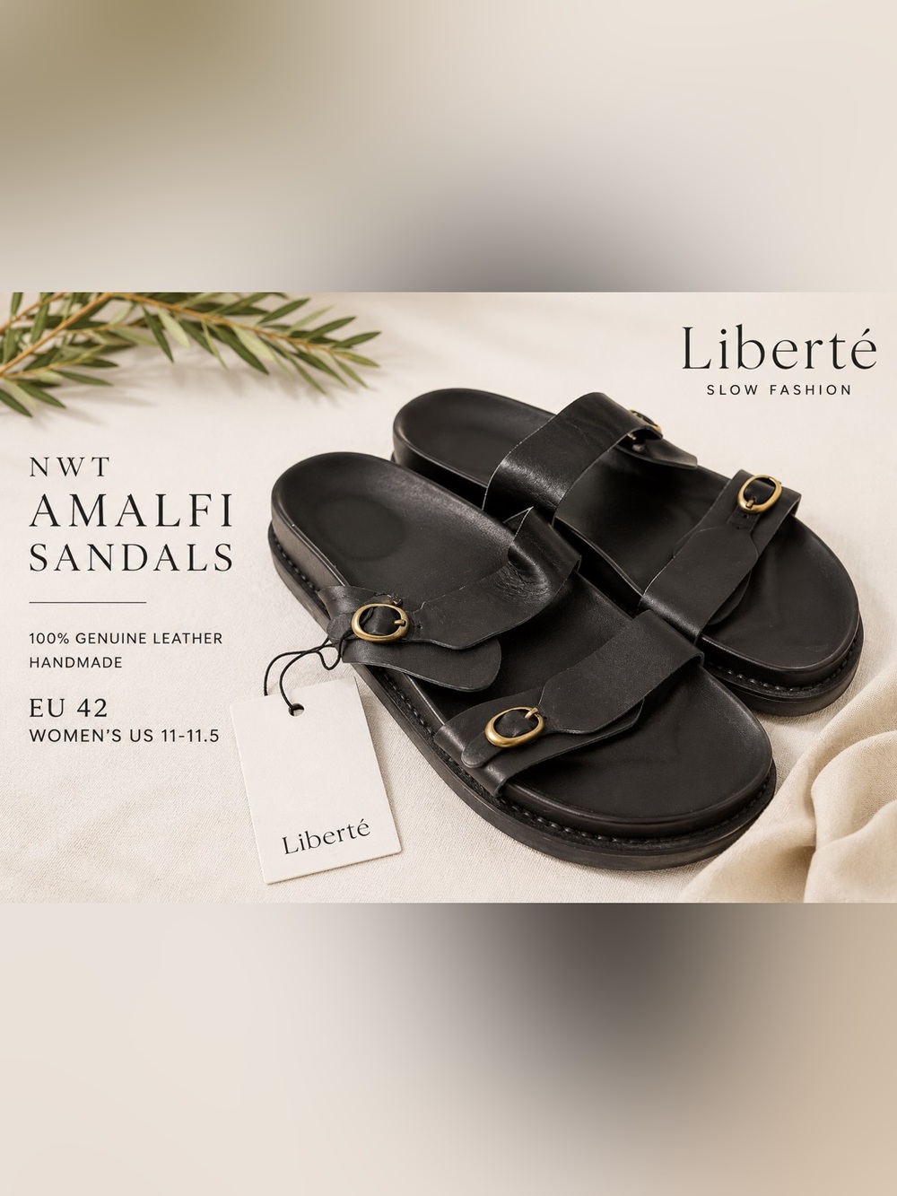 Liberté Amalfi Leather Sandals Black Women’s 11 EU 42  NWT